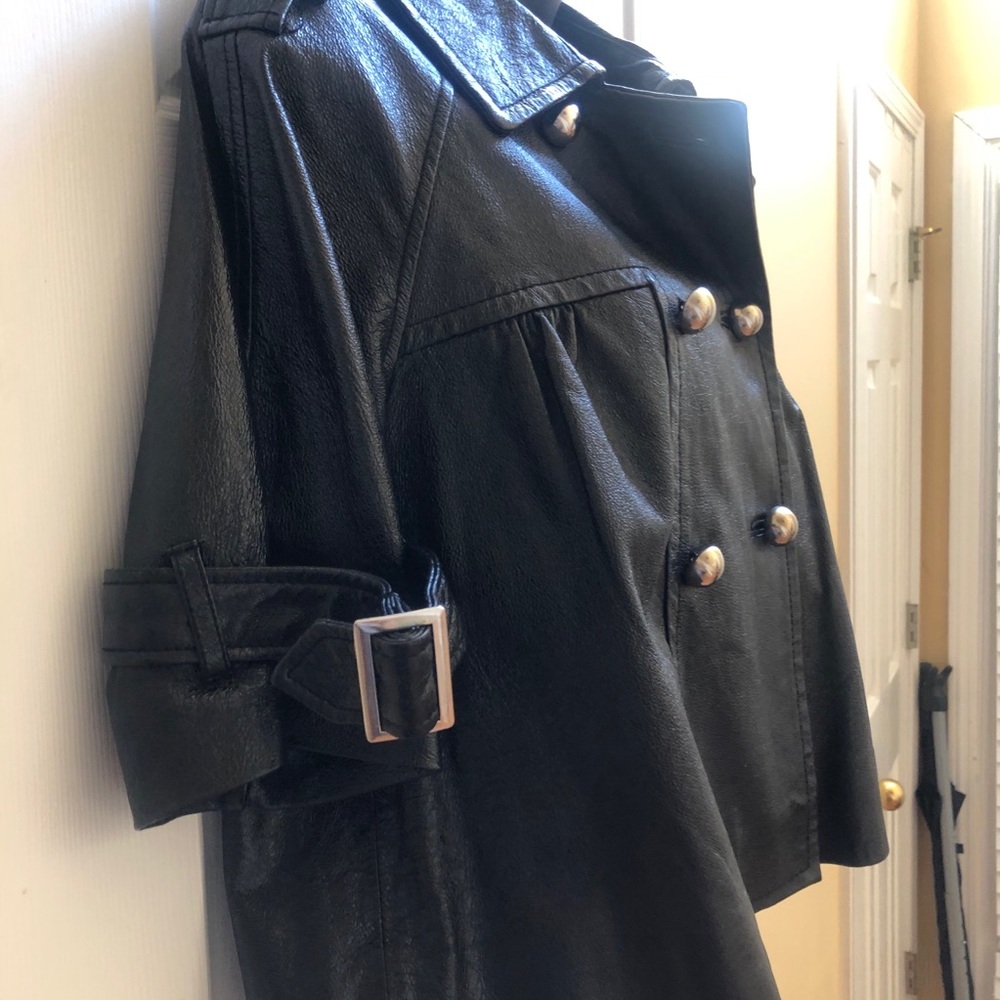 INC swing crop short sleeve leather jacket